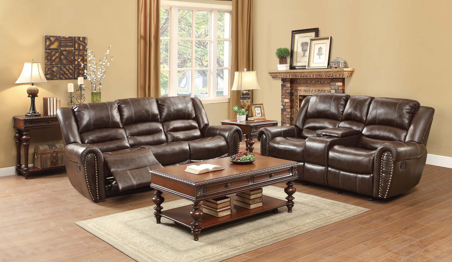 Homelegance Center Hill Reclining Sofa Set - Dark Brown Bonded Leather Match Homelegance Center Hill Reclining Sofa Set - Dark Brown Bonded Leather Match