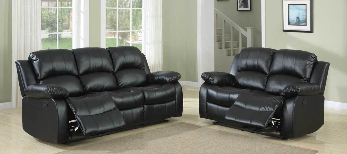 Homelegance Cranley Reclining Sofa Set, Black Bonded Leather Couch