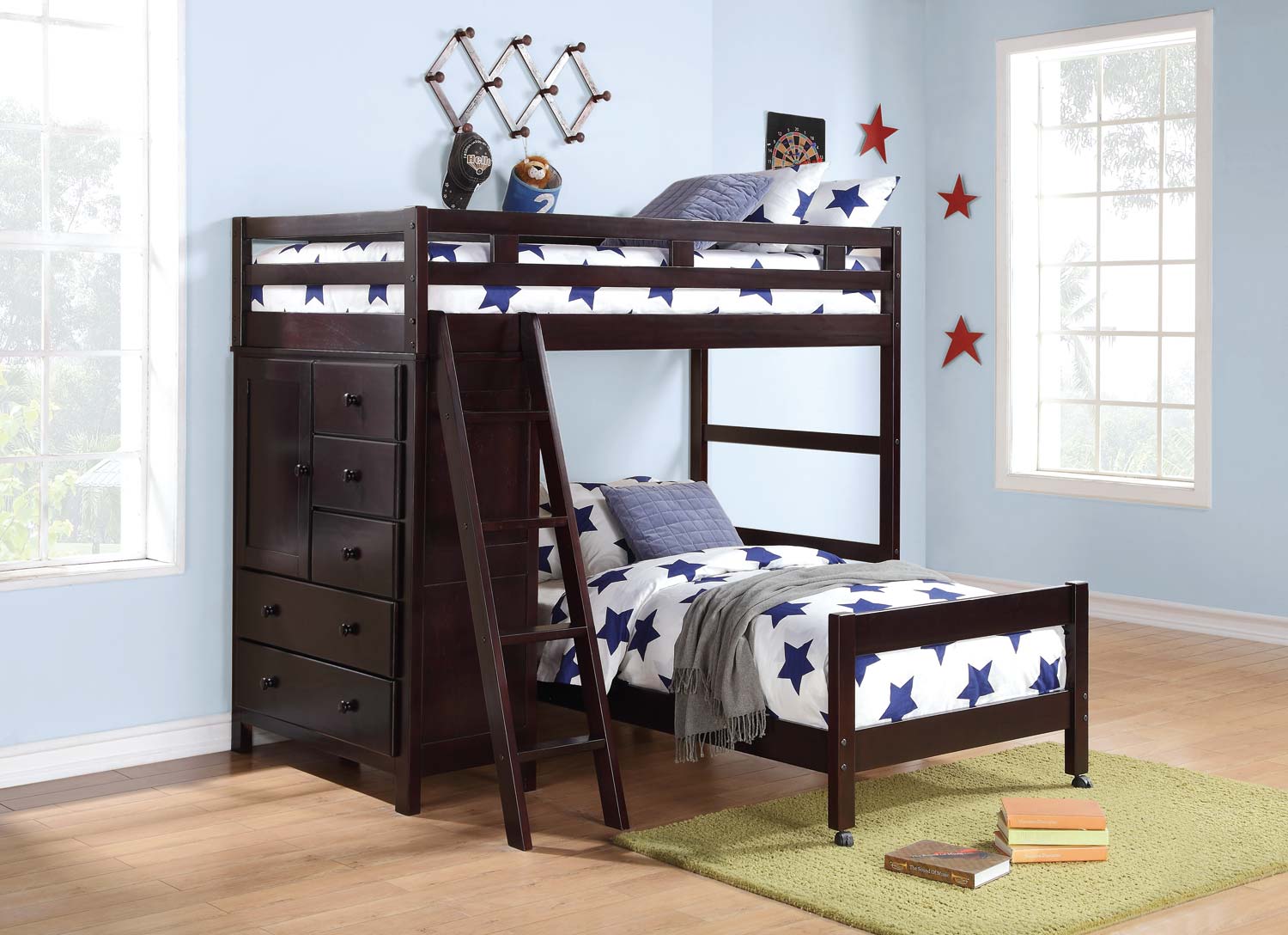 Homelegance Tops Twin/Twin Loft Bed with Storages - Dark Cherry Homelegance Tops Twin/Twin Loft Bed with Storages - Dark Cherry