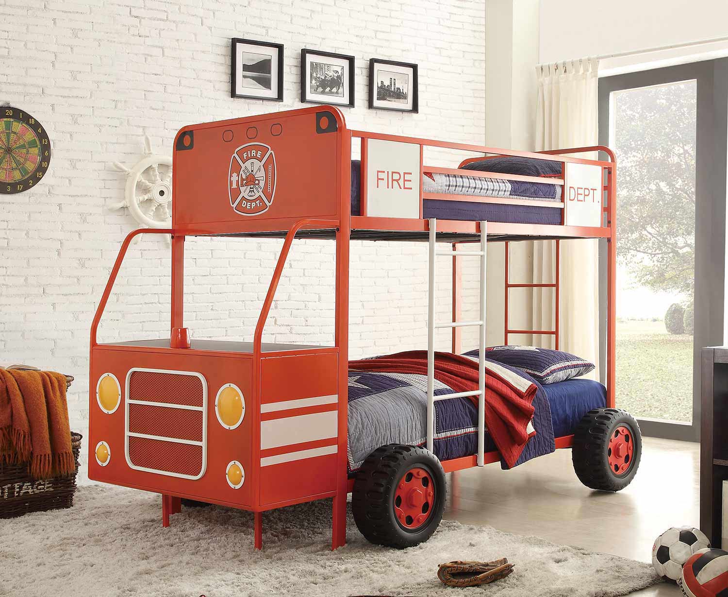Homelegance Engine One Twin/Twin Bunk Bed - Bright Red Metal Homelegance Engine One Twin/Twin Bunk Bed - Bright Red Metal