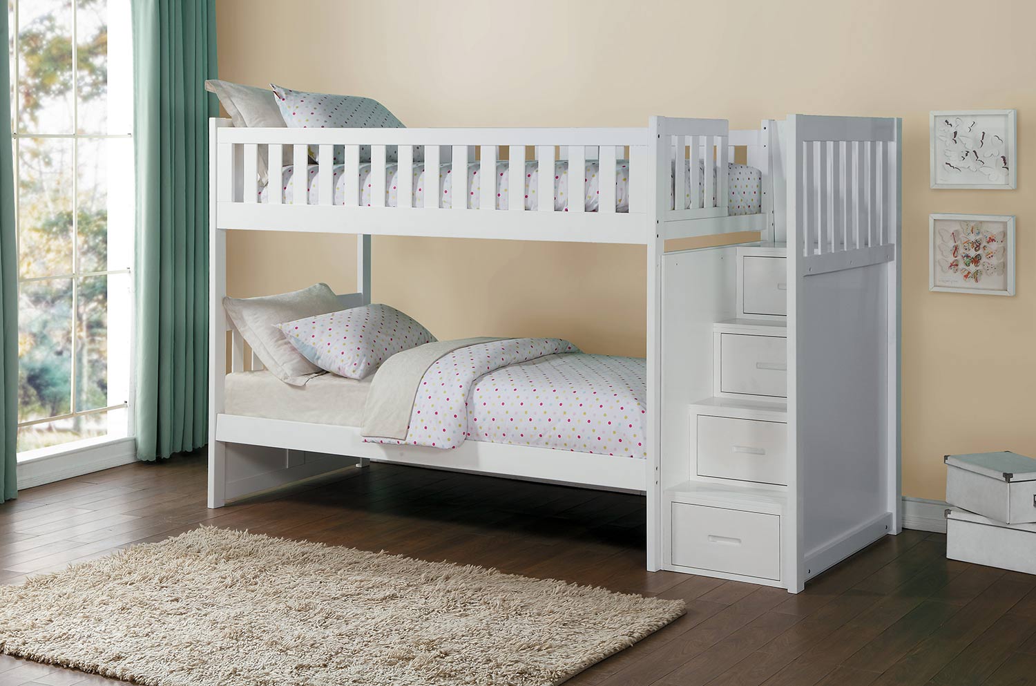 Homelegance Galen Twin over Twin Bunk Bed with Step Storage - White
