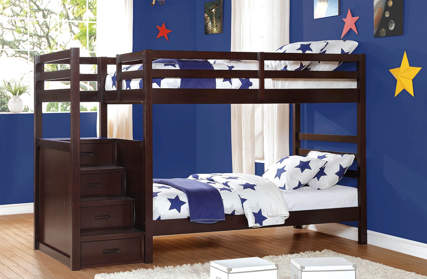 Homelegance Atlas Bunk Bed with Step Storages - Dark Cherry Homelegance Atlas Bunk Bed with Step Storages - Dark Cherry