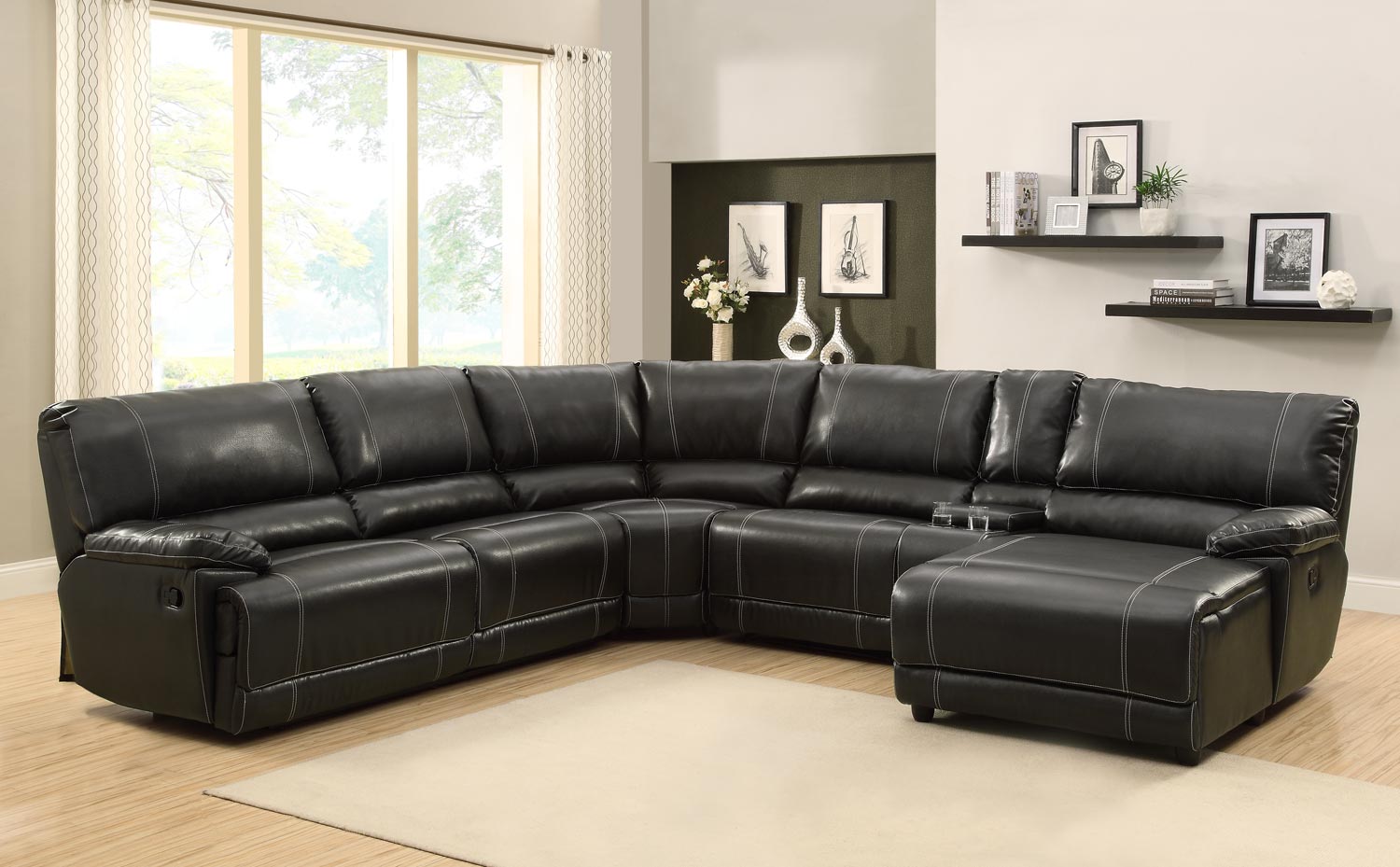 Homelegance Cale Sectional Sofa Set - Black - Bonded Leather Match Homelegance Cale Sectional Sofa Set - Black - Bonded Leather Match