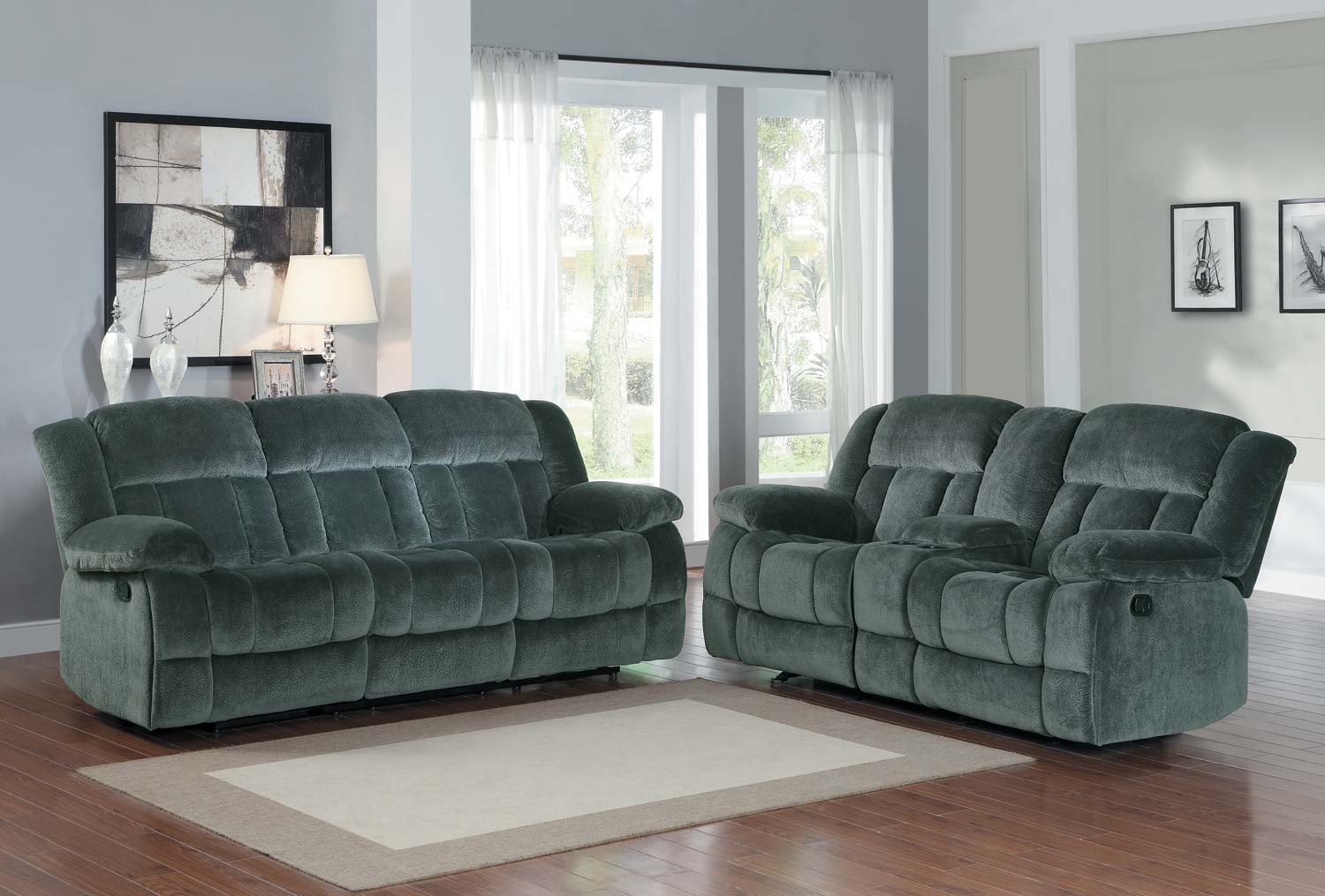 Homelegance Laurelton Reclining Sofa Set - Charcoal - Textured Plush Microfiber