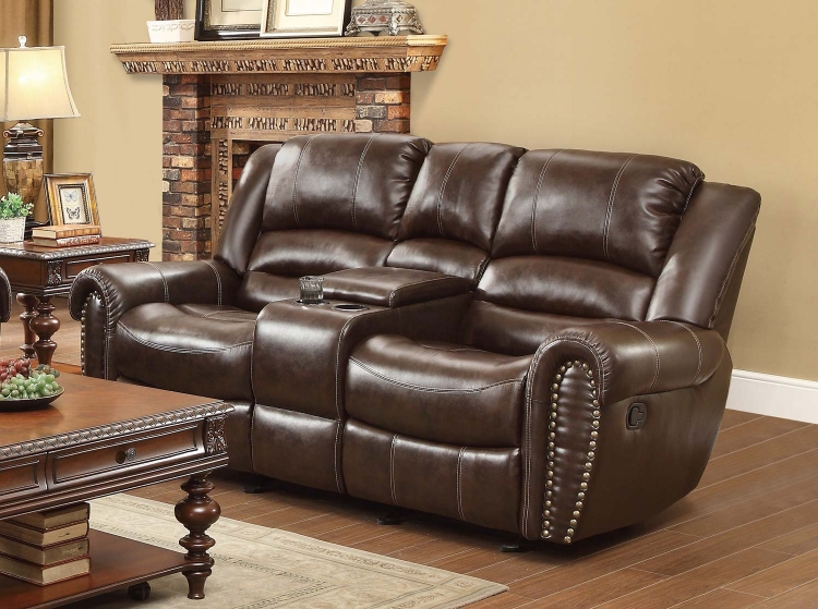 Double Glider Reclining Love Seat, Bonded Leather Reclining Loveseat