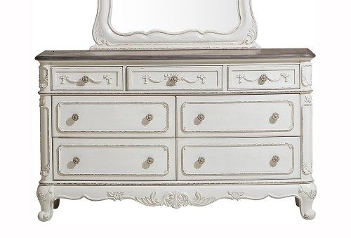 Cinderella Dresser - Antique White with Gray Rub-Through