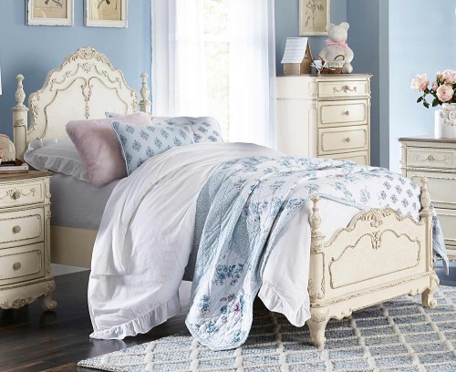 Cinderella Bed - Antique White with Gray Rub-Through