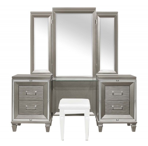 Tamsin Vanity Dresser with Mirror - Silver-Gray Metallic