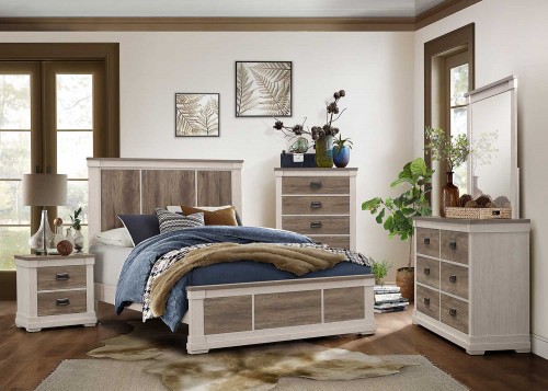 Arcadia Bedroom Set - White Framing and Variegated Gray Printed Faux-Wood Grain Veneer