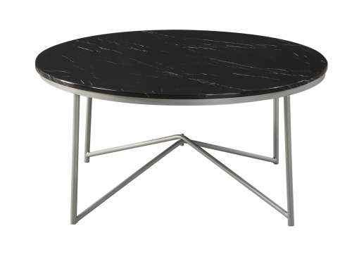 Perivale 3-Piece Cocktail/Coffee Tables - Black Marble - Silver Legs