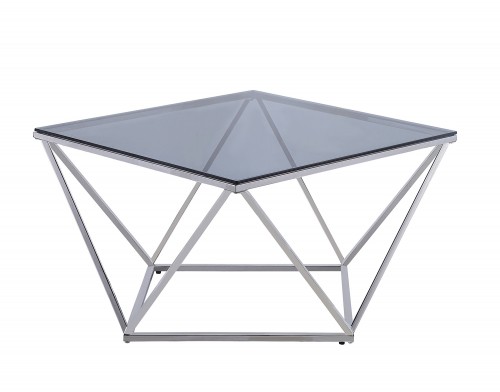 Rex Cocktail Table with Gray Glass Insert - Silver