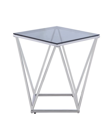 Rex End Table with Gray Glass Insert - Silver
