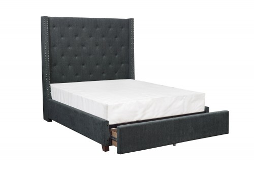 Fairborn Tufted Platform Bed with Storage Footboard - Dark Gray