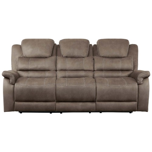 Shola Power Double Reclining Sofa with Power Headrests, Drop-Down Cup holders and Receptacles - Brown
