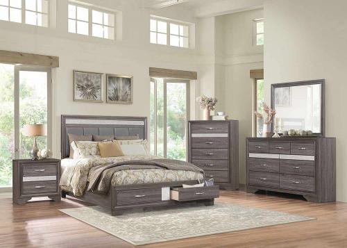 Luster Storage Platform Bedroom Set - Gray and Silver Glitter