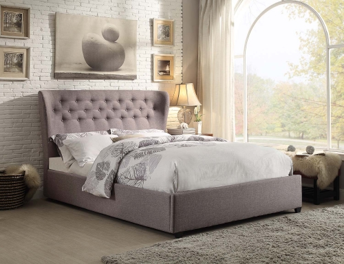 Wade Upholstered Wing Bed - Grey