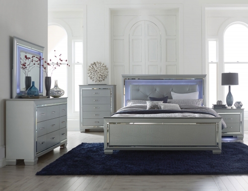 Allura Bedroom Set with LED Lighting - Silver