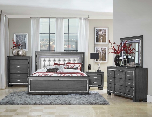 Allura Bedroom Set with LED Lighting - Gray
