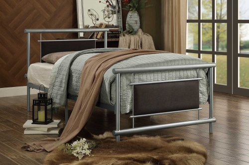 Gavino Upholstered Metal Platform Bed - Grey-Brown