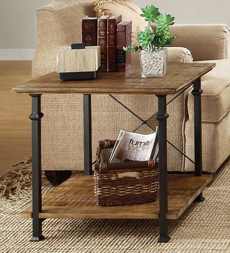 Factory End Table - Solid Top - Rustic Brown