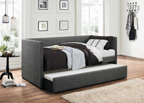 Therese Upholstered Daybed with Trundle - Grey