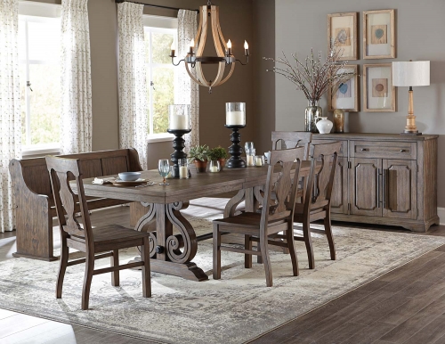 Toulon Trestle Dining Set - Wire Brushed