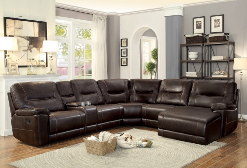 Columbus Reclining Sectional Sofa Set C - Breathable Faux Leather - Dark Brown
