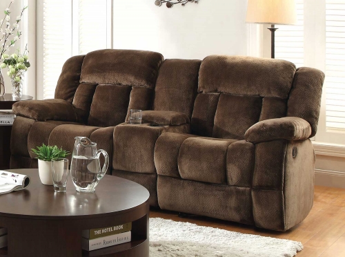 Laurelton Double Glider Reclining Love Seat with Center Console - Chocolate - Textured Plush Microfiber
