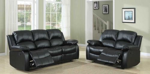 Cranley Reclining Sofa Set - Black Bonded Leather