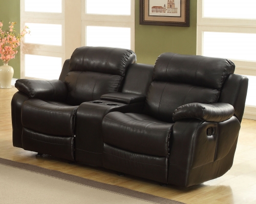 Marille Love Seat Glider Recliner with Center Console - Black - Bonded Leather Match