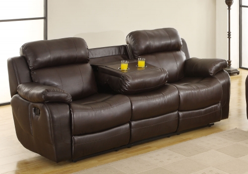 Marille Sofa Recliner with Drop Cup Holder - Dark Brown - Bonded Leather Match