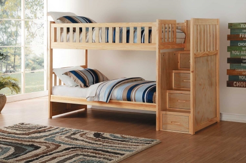 Bartly Twin over Twin Bunk Bed with Step Storage - Natural Pine